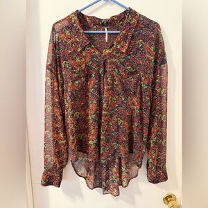 FREE PEOPLE Easy Rider Floral Sheer Button Down Blouse Women’s Size M UGC